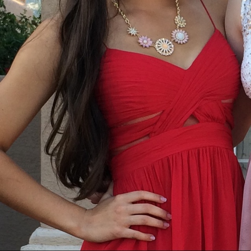 Hailey Logan Red Chiffon Mesh Cut Out Dress 💫